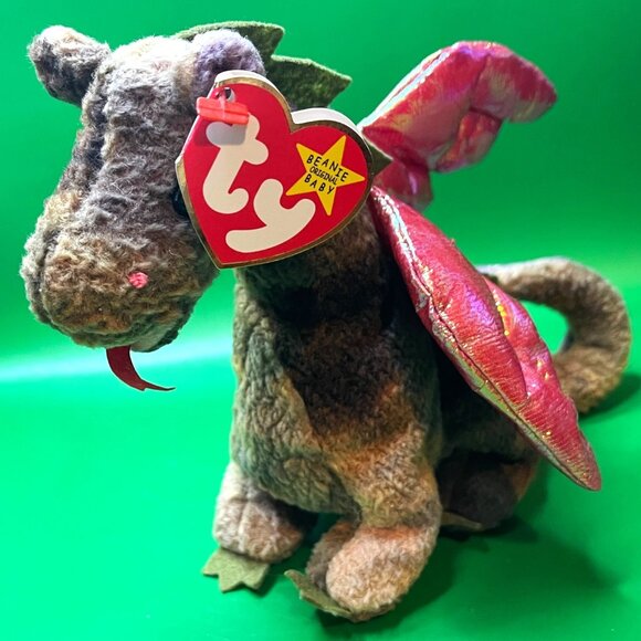 Ty Beanie Baby Scorch dragon 1998 brown plush red iridescent wings PVC PE - Picture 1 of 10